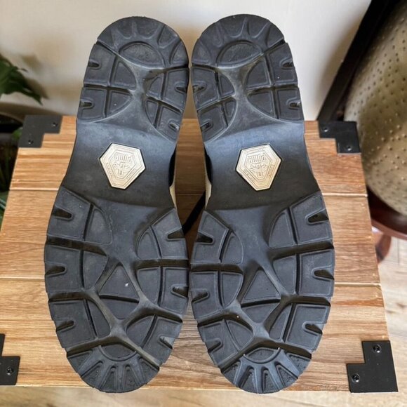 90s Vintage Puma Rudolf Dassler Black Ivory Leather Mid Lug Sole Boots Size 12 - Picture 16 of 17